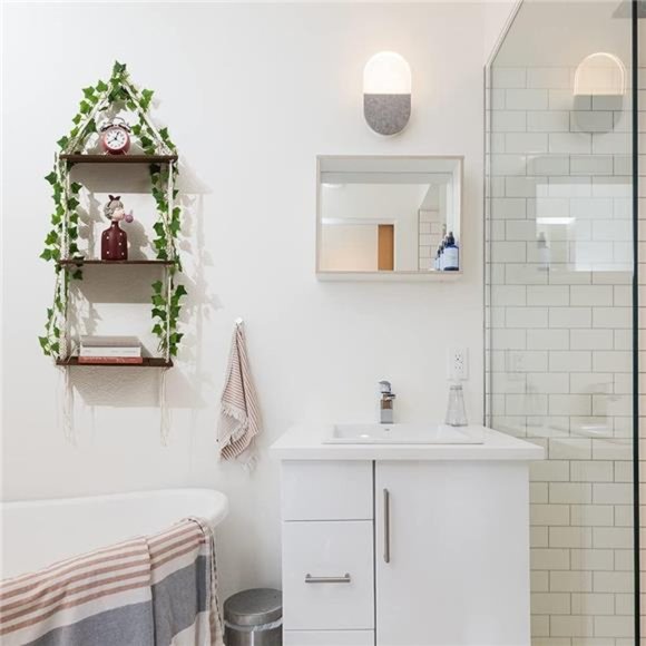 3 Tier Macrame Wall Hanging Shelves with Artificial Ivy Leaves,Boho Room Decor - Picture 2 of 6